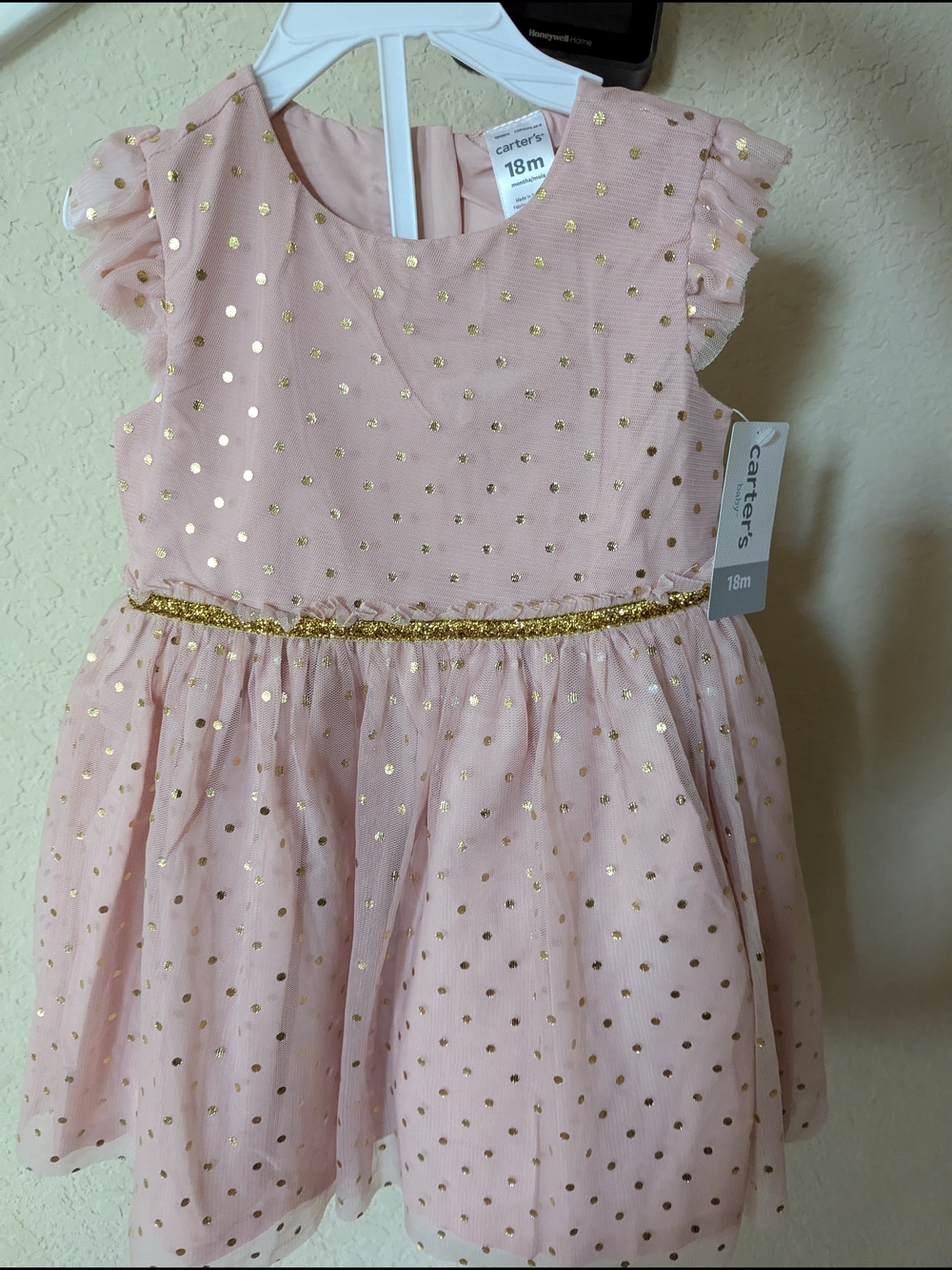 Carter's Pink Dress with Gold Polka Dots With Undergarment (18 Months)